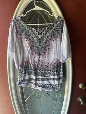 ALYX~Brown BLACK Printed OVERLAY BLOUSE~plus size 1X~NEW~Poncho Top